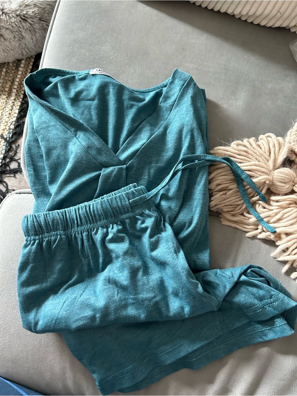 Women's Teal Sleep Set - Comfortable V-Neck Top & Elastic Waist Pants-NWT